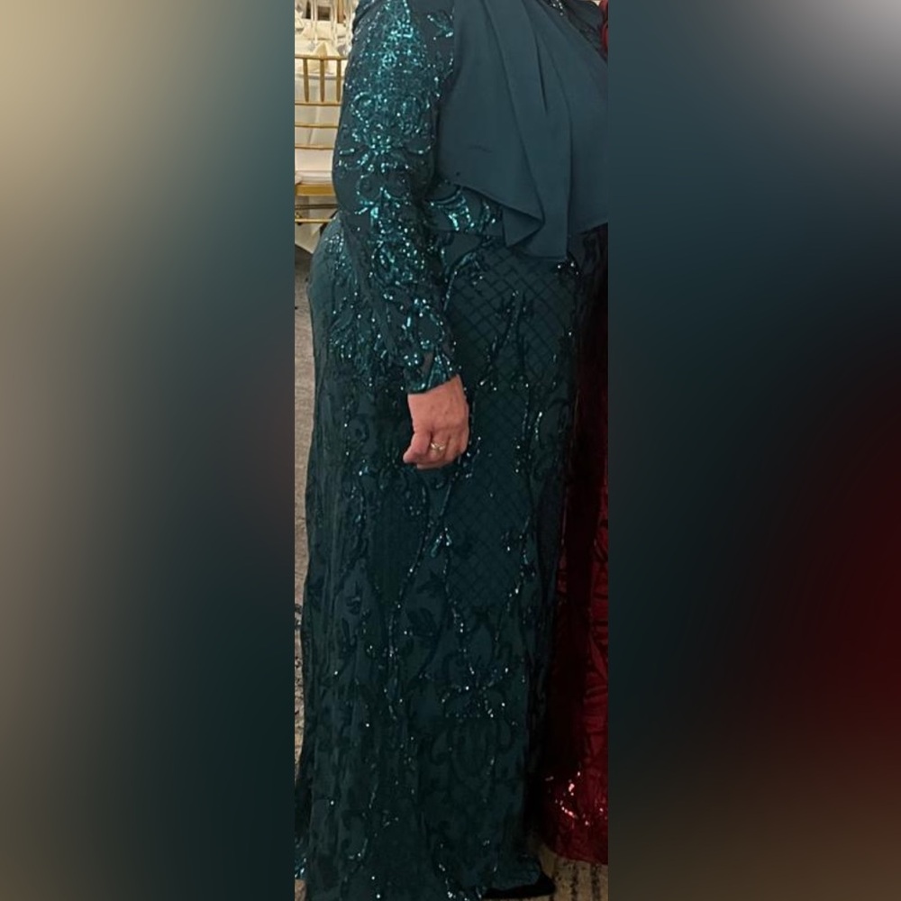 Betsy & Adam Teal Sequin Long Sleeve Dress - Picture 5 of 5